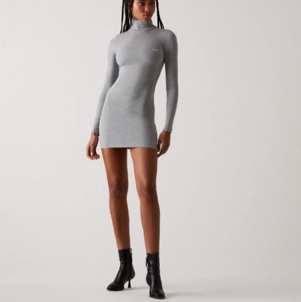 Kith Brier Turtleneck Mini Dress Ribbed Knit Grey S